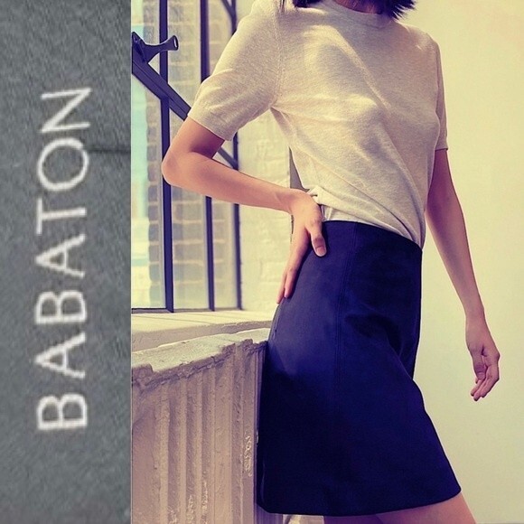 ARITZIA Babaton Modern A Line Mini Skirt Vegan Faux Suede Leather Navy Blue 00 - Picture 10 of 10